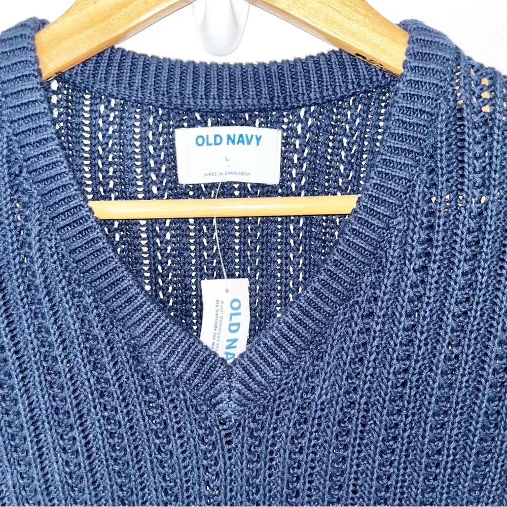 NWT Old Navy Cotton Knit Sweater Vest Sz L Blue